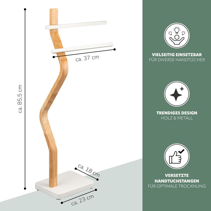 eluno Stand-Handtuchhalter freistehend, 2 Stangen für Handtücher, moderner Handtuchständer aus FSC-z