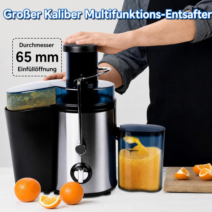 Elektrischer Entsafter 1000W, Saftpresse mit 2 Geschwindigkeitsstufen, Edelstahl Zentrifugalentsafte