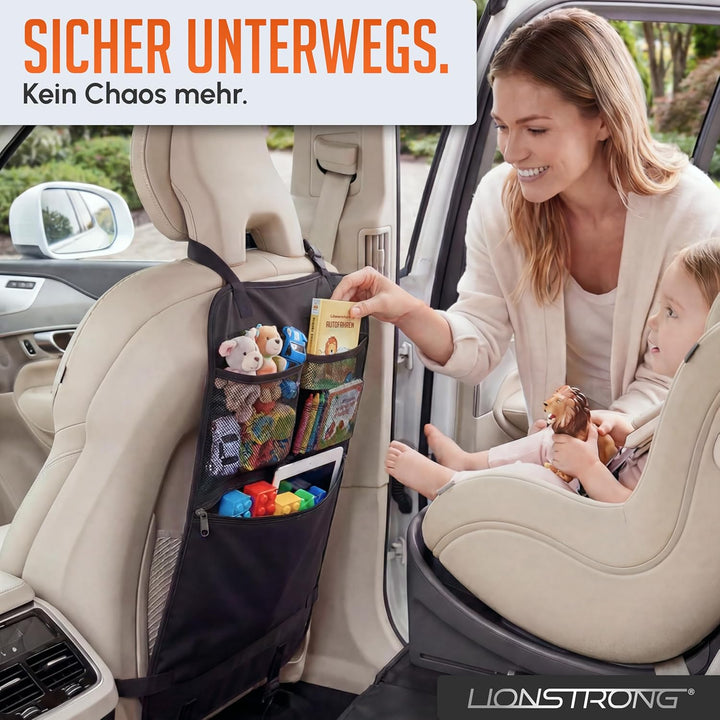 LIONSTRONG® Auto Organizer Kinder Rücksitz schwarz [WASSERDICHT] - Rückenlehnenschutz Auto Kinder un