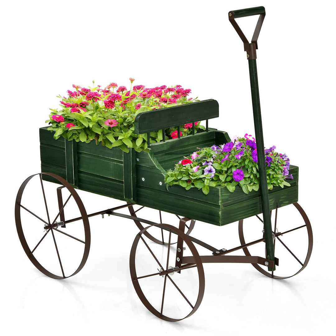 COSTWAY Blumenständer Holzwagen Pflanzwagen Blumenwagen mit Metall Rädern Blumenkasten Pflanzenständ