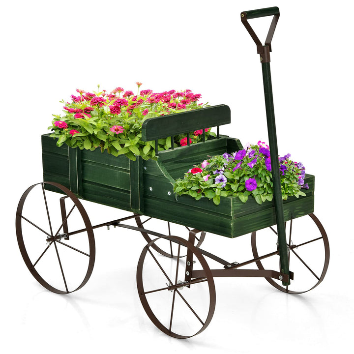 COSTWAY Blumenständer Holzwagen Pflanzwagen Blumenwagen mit Metall Rädern Blumenkasten Pflanzenständ