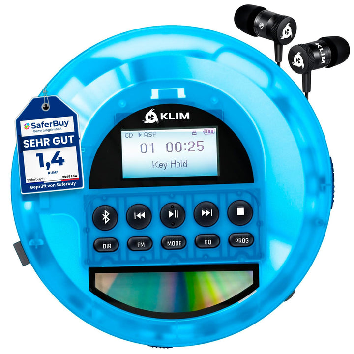KLIM Nomad CD Player Bluetooth - Tragbarer CD-Player Discman mit langlebigem Akku - Inklusive Kopfhö