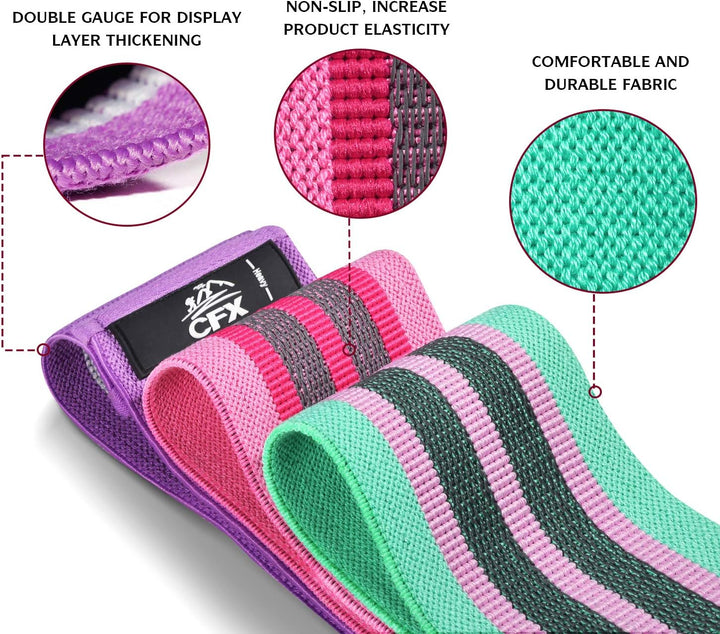 CFX Resistance Hip Bands, Fitnessbänder Set Yogagurt in 3 Zugkraftstärken Trainingsband Yogaband ALS