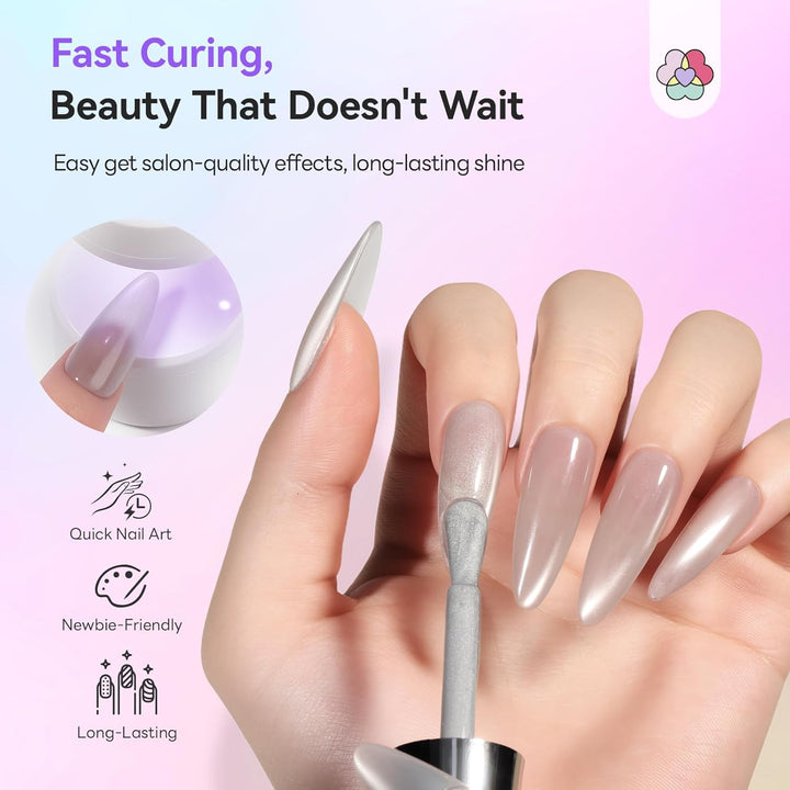 SAVILAND Cat Eye Gel Nagellack Set: 5-in-1 Gel Nagellack in Einem Schritt Jelly Silver Magnetischer