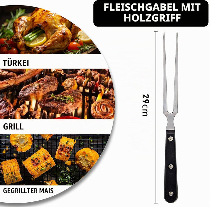 2er Set Fleischgabel mit Griff - 29cm Edelstahl Fleischgabel, Grillgabel Servier Grillgabel mit Kuns
