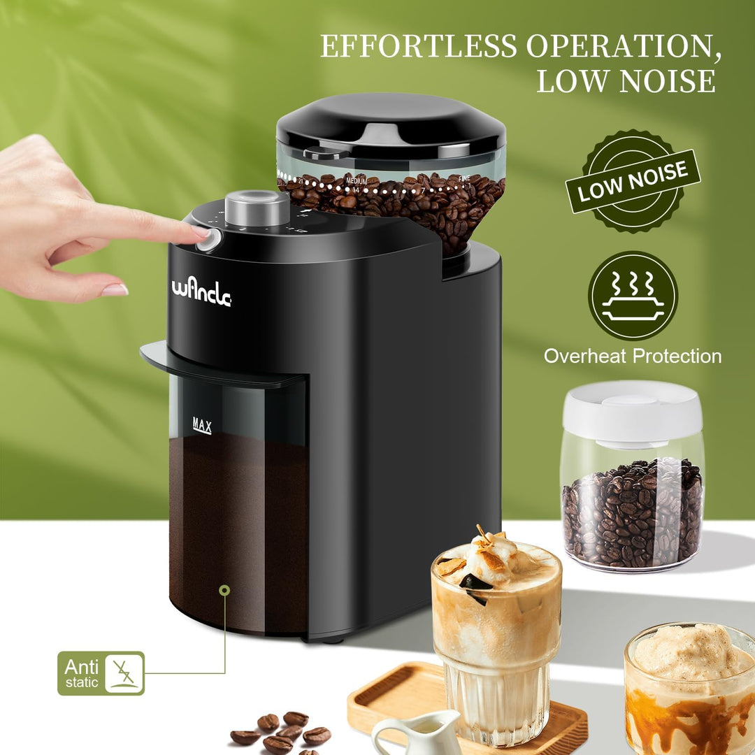 Wancle Elektrische Kaffeemühle - Einstellbarer scheibenmahlwerk kaffeemühle für Kaffeebohnen mit 28