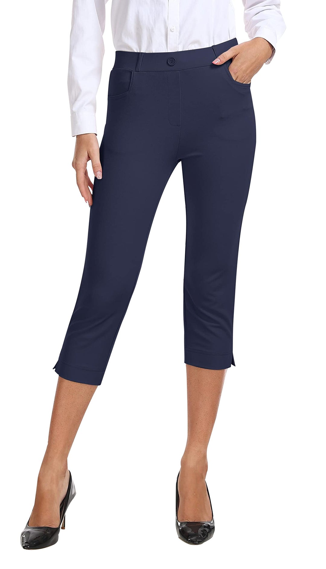 AjezMax Damen Golfhosen Capri Business Hose Elegante Golf Hosen Atmungsaktiv Yoga Büro Anzughosen El