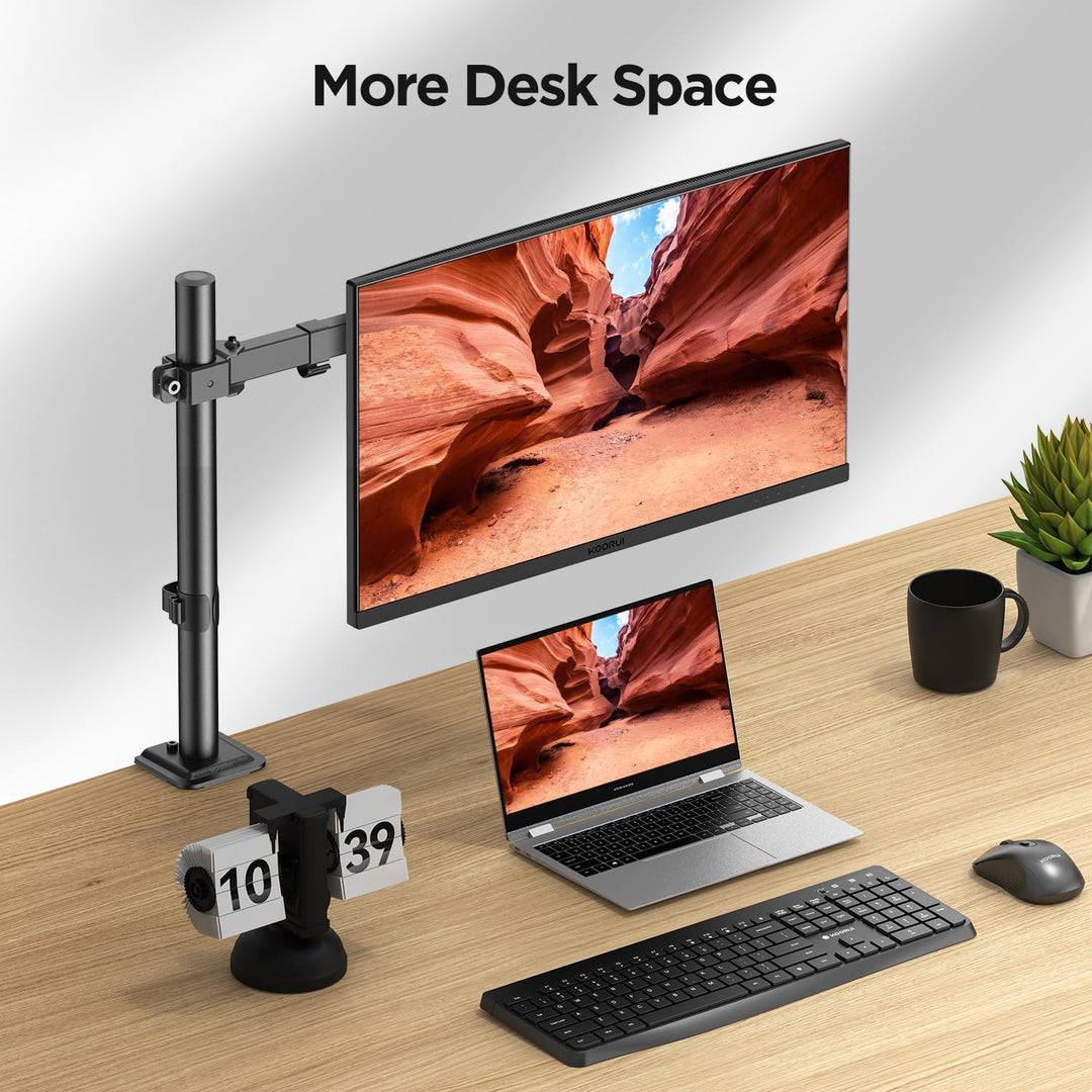 KOORUI Single Arm Monitor Halterung für 13-27 Zoll Flach & Curved Bildschirm, Höhenverstellbar Drehu