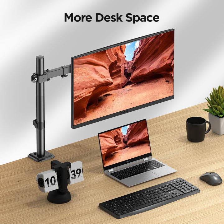 KOORUI Single Arm Monitor Halterung für 13-27 Zoll Flach & Curved Bildschirm, Höhenverstellbar Drehu