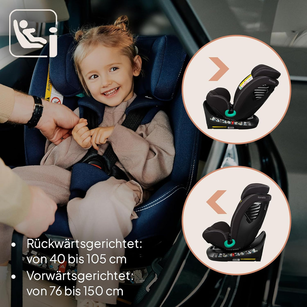 Lionelo Bastiaan i-Size One 360o drehbarer Autositz für Kinder von 40-150 cm, Montage in Fahrtrichtu