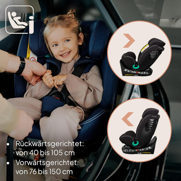 Lionelo Bastiaan i-Size One 360o drehbarer Autositz für Kinder von 40-150 cm, Montage in Fahrtrichtu