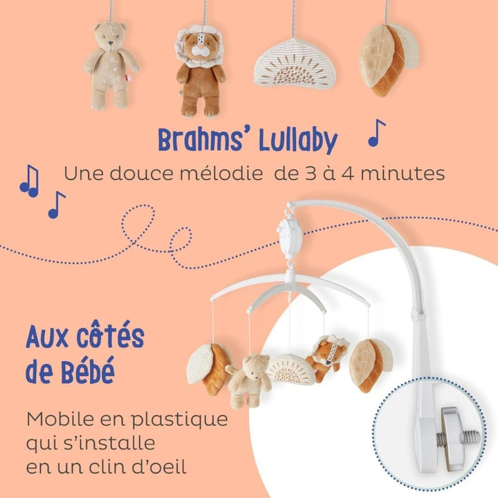 Noukie's - Mobile mit Musik Holz Pastel Babou & Kendi - Mobile Wiege, Gitterbett, Laufstall - Lernsp