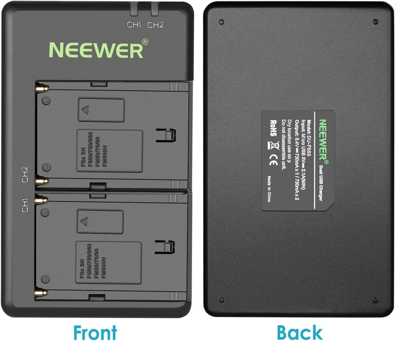 NEEWER 2er-Pack 6600mAh Li-Ionen-Ersatzakku mit USB-Ladegerät, kompatibel mit Sony NP-F970 F960 F950