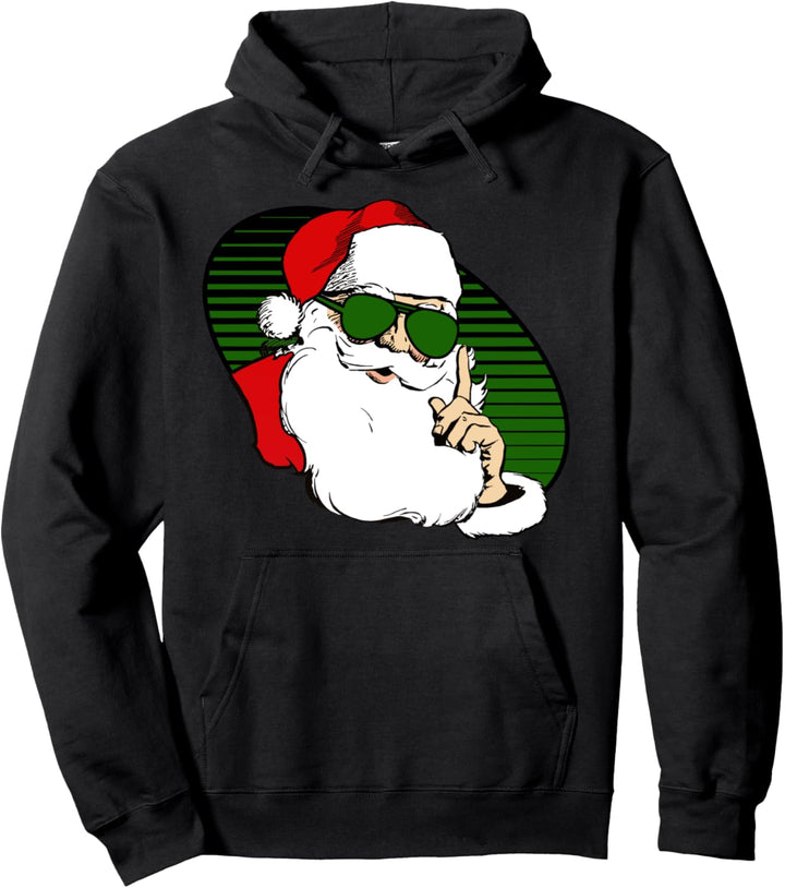 Santa Claus In Aviators Circle Portrait Christmas Pullover Hoodie