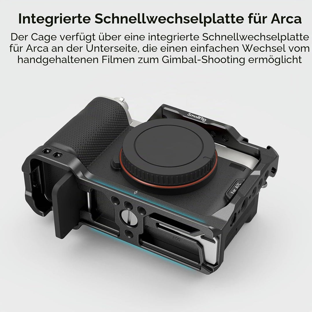 SMALLRIG Full Cage für Sony A7C, Käfig mit Silikon Griff und Cold Shoe Mount - 3212B