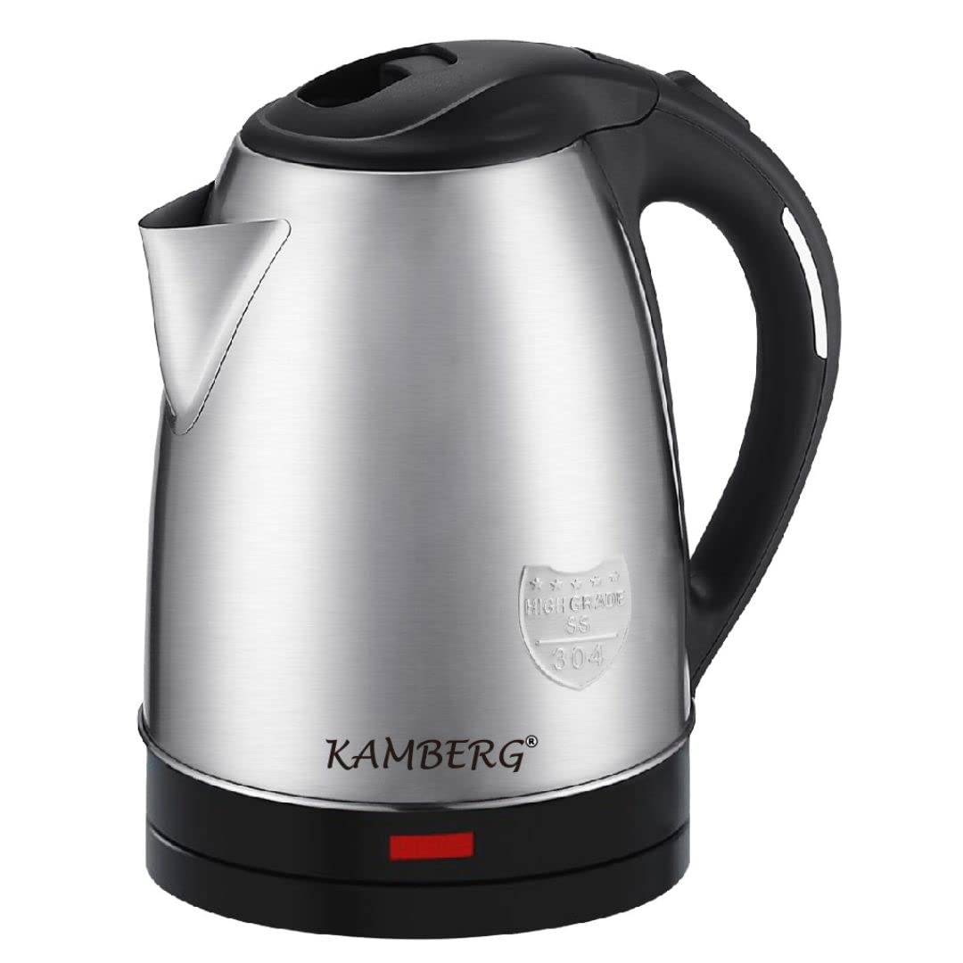Kamberg - Elektrischer Wasserkocher, Edelstahl, 18/10 – 1,8 Liter – 1500 W – schnelles Kochen – komp