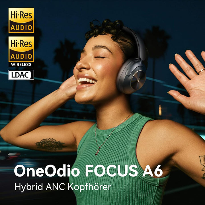 OneOdio Focus A6 Hybrid Active Noise Cancelling Kopfhörer – 75h Spielzeit, LDAC Hi-Res Sound, Blueto