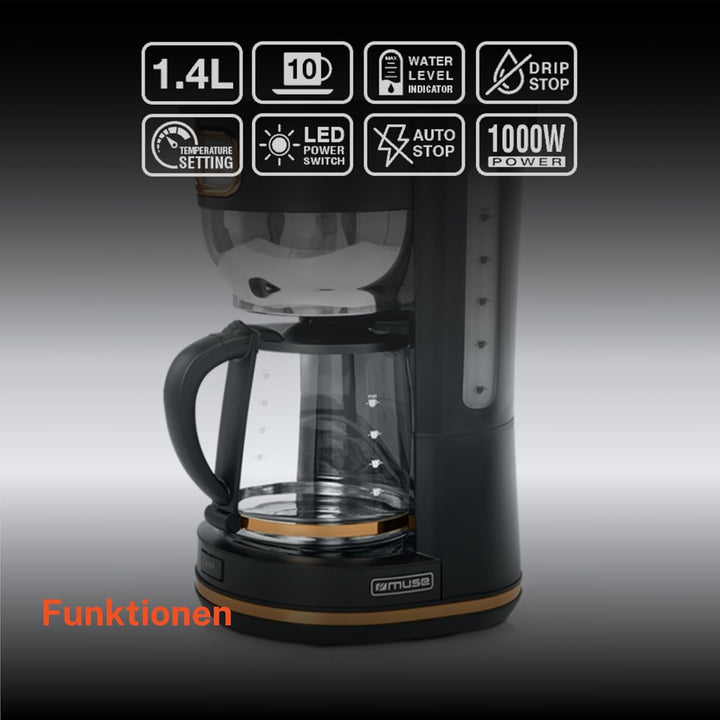 Muse Kaffeeautomat MS-220 BC | mit Glaskanne, analoge Anzeige für Warmhaltung, 10 Tassen Fassungsver