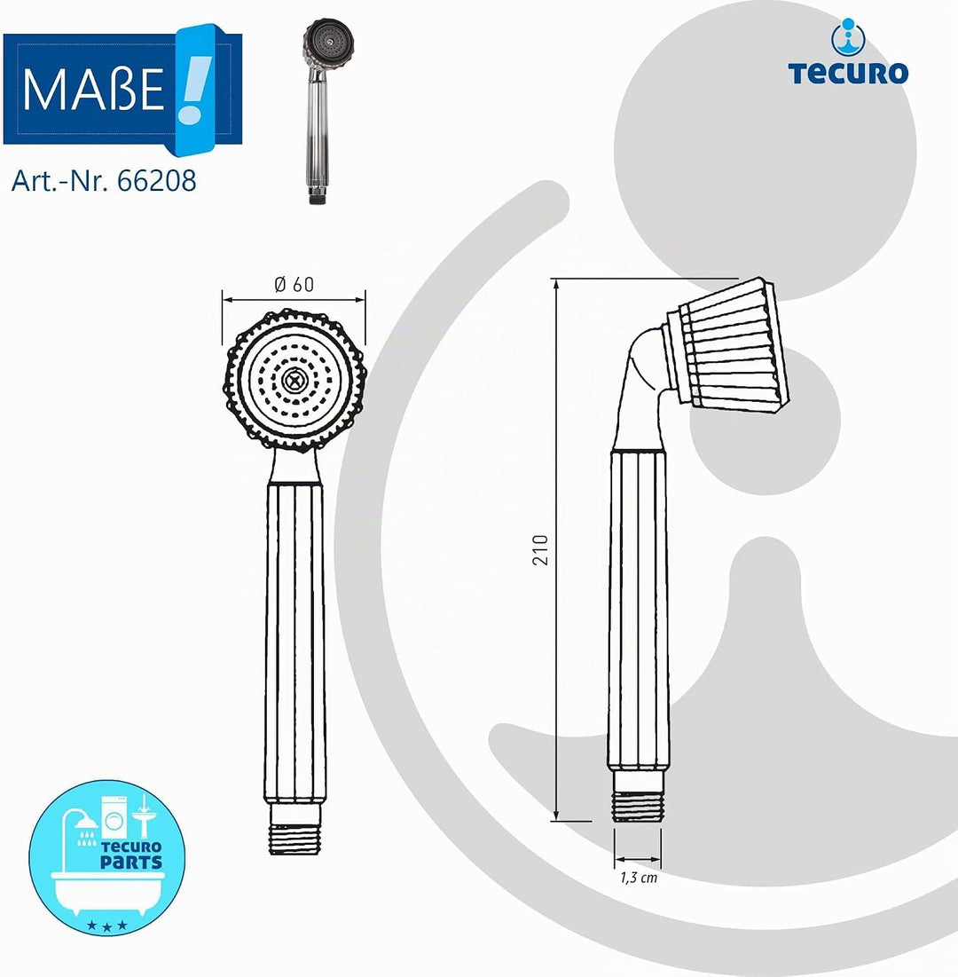 tecuro Handbrause CHRYSTAL, stufenlos umstellbar, inkl. Dichtung und Wassersparadaptern, Kunststoff