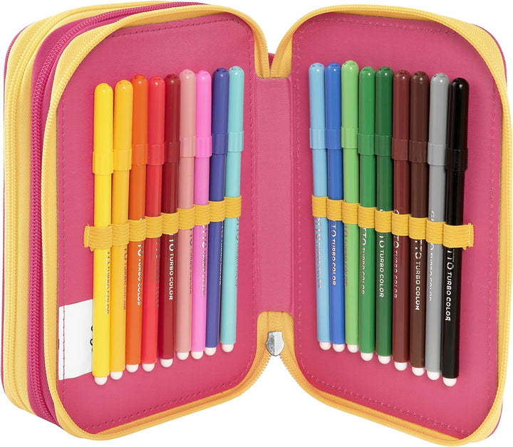 Kirby Mit Stift Frixion, Federmäppchen mit 3 Reissverschlüssen, Unisex, Kinder und Jungen, Rosa (Pin