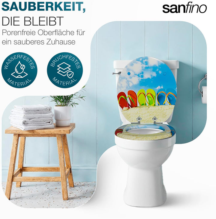 SANFINO® Premium WC Sitz mit Absenkautomatik – hochwertige Toilettendeckel aus Holz, viele bunte Mot