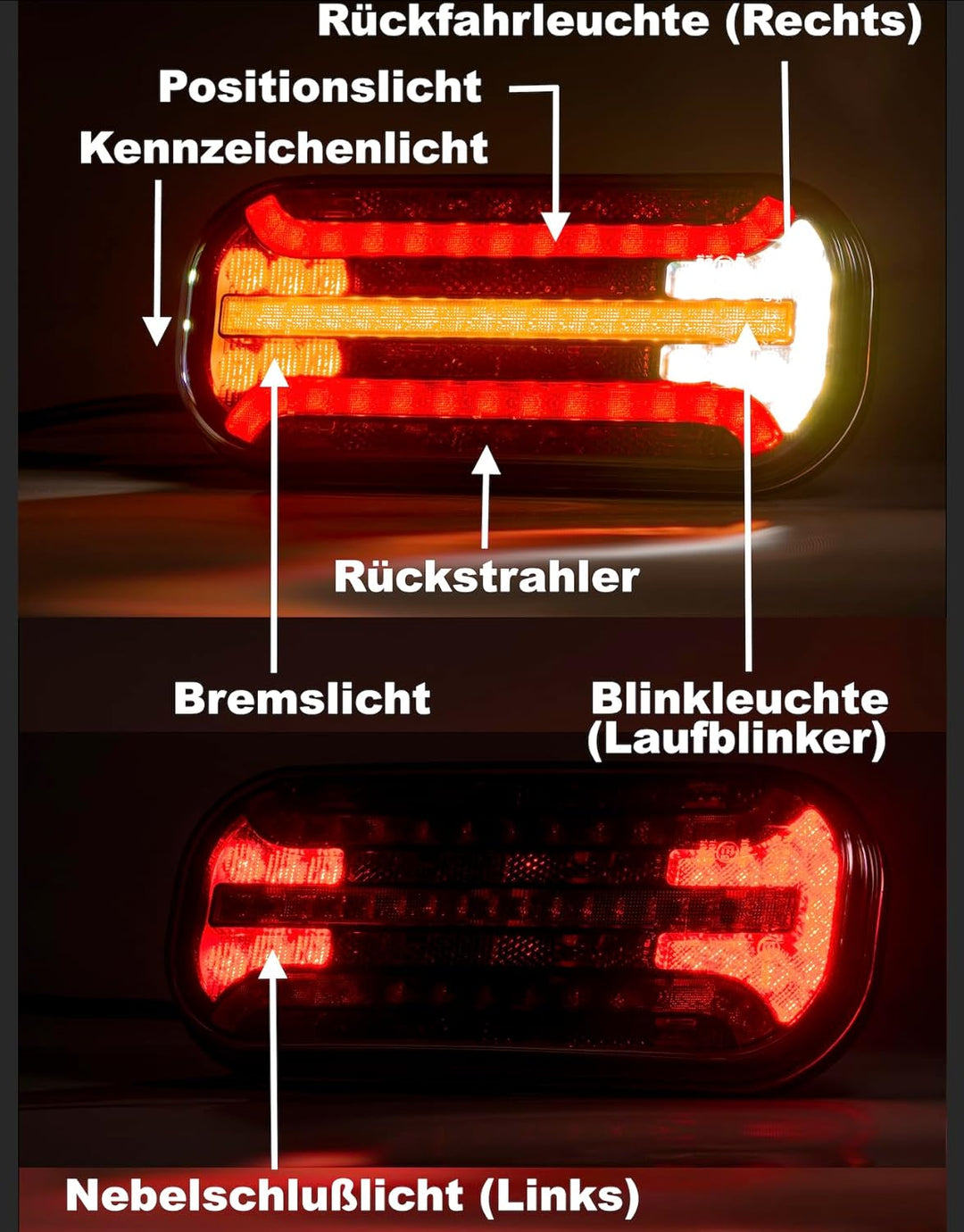 Anhängerbeleuchtung SET LED Rückleuchten Laufblinker 12V 24V 9m 13PIN Anhänger