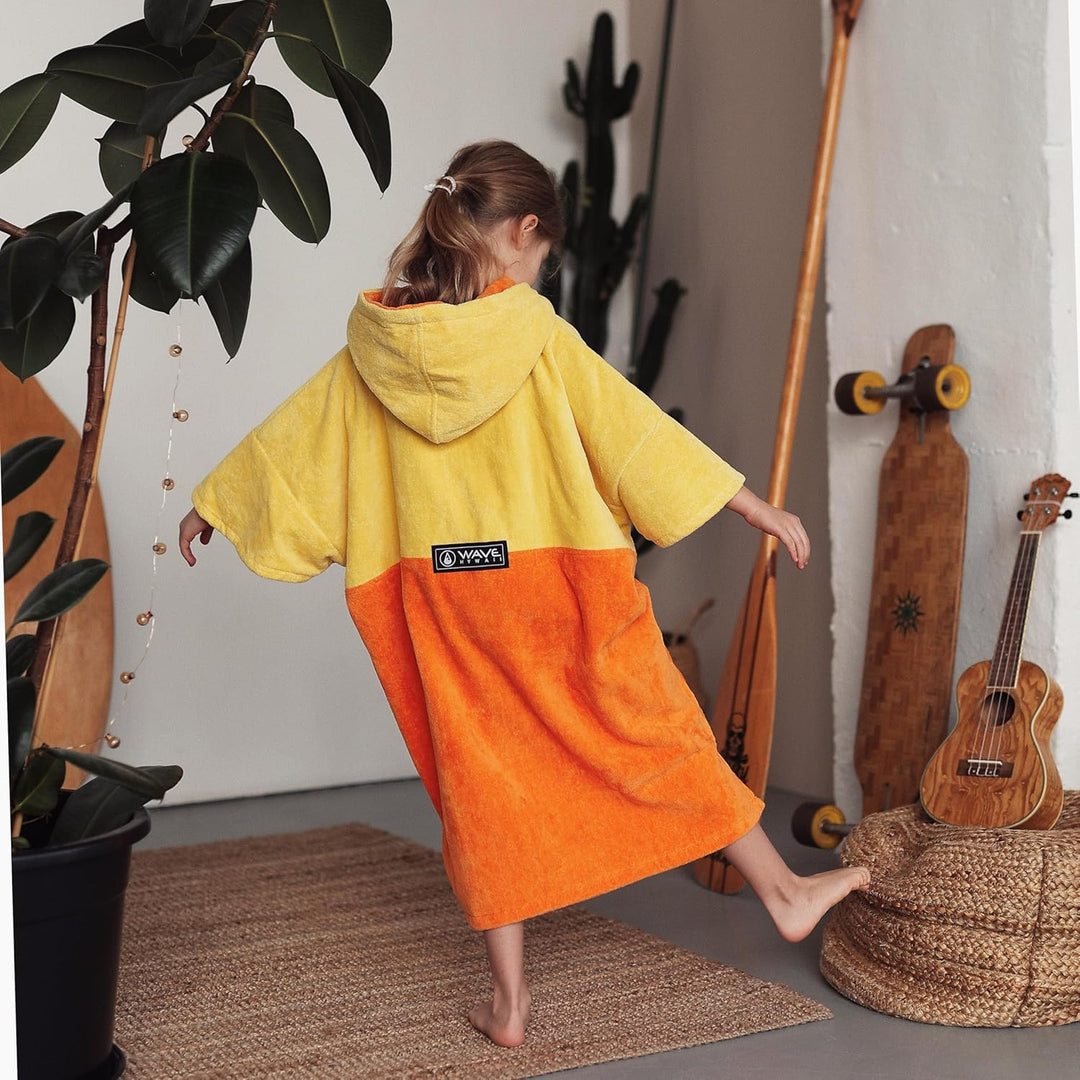 WAVE HAWAII Surfponcho für Körpergrössen von 90-120 cm Poncho ÖKO Baumwolle Umkleidehilfe für Schwim