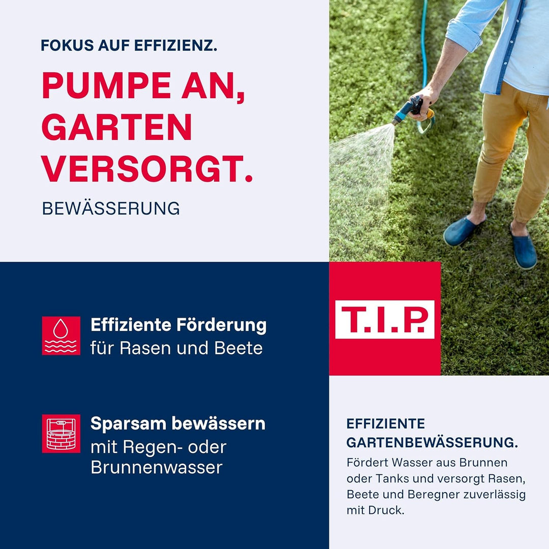 T.I.P. Gartenpumpe Edelstahl (2.950 l/h Fördermenge, 42 m Förderhöhe, 4,2bar Druck, 550W, selbstansa