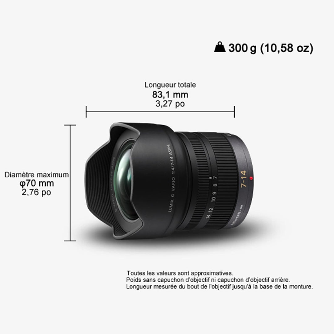 Panasonic H-F007014E LUMIX G Vario Superweitwinkel 7-14 mm F4.0 ASPH. Objektiv (14-28 mm KB) schwarz
