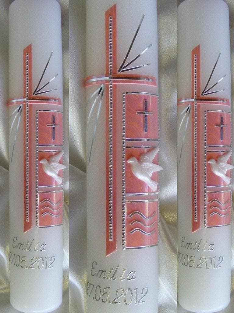 Taufkerze Kommunionkerze Junge Mädchen 400/40 mm VT-47 inkl. Zubehör für selbstbeschriften