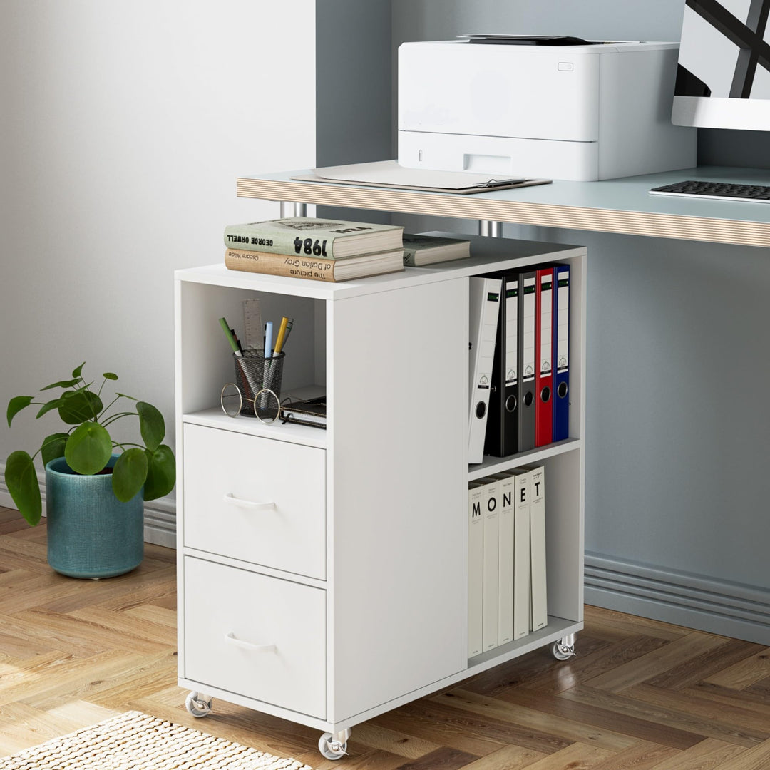 HOCSOK Rollcontainer, Aktenschrank mit Schublade und Fächern, Büroschrank Lagerschrank, Beistelltisc