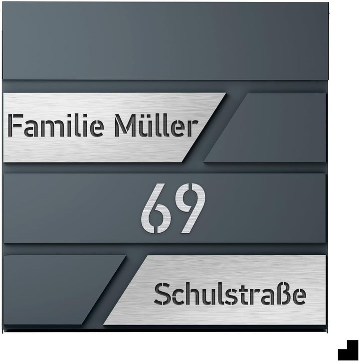Design Briefkasten mit Hausnummer &Ihre Namen Personalisiert | Extra Zeitungsfach | Briefkasten Gros
