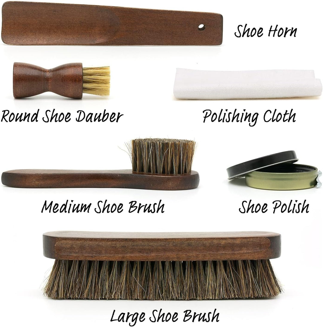 CKB LTD Schuhpflegeset - Tragbare Lederschuhputz-Holzbox Geschenkset mit Stiefelwagenablage, Applika