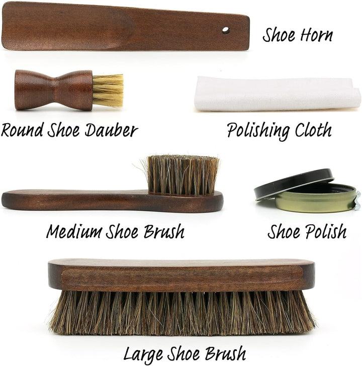CKB LTD Schuhpflegeset - Tragbare Lederschuhputz-Holzbox Geschenkset mit Stiefelwagenablage, Applika