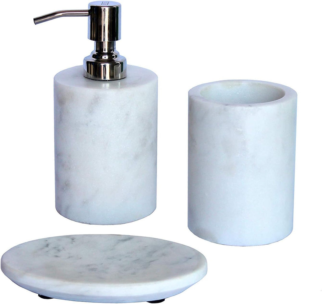 KLEO - Badaccessoires Set aus Naturstein - Badaccessoires Set bestehend aus Seifenspender, Zahnbürst