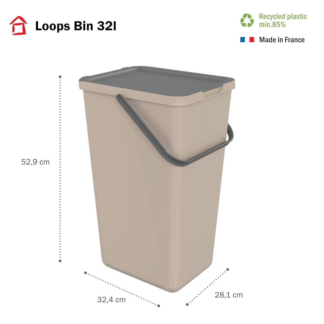 SUNDIS Loops, 32L Mülleimer für Mülltrennung im Innenbereich, rechteckig, aus recyceltem Kunststoff,