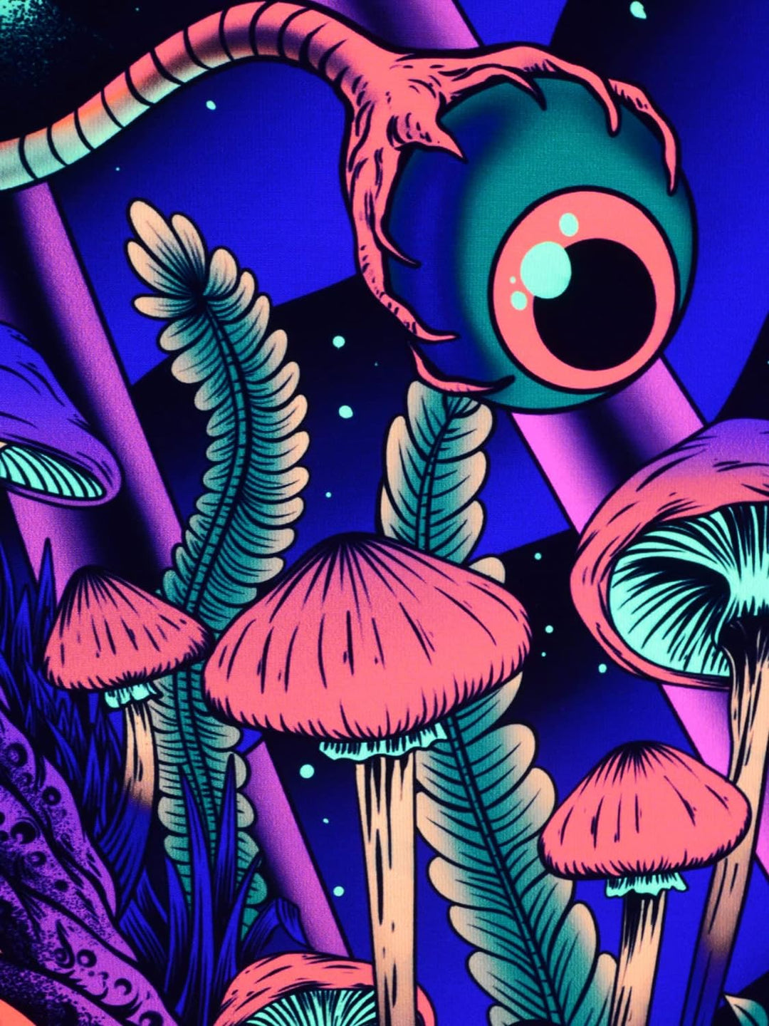 PSYWORK Schwarzlicht Stoffposter Neon | Alien Godness | 0,6 x 0,9m | UV-aktiv | fluoreszierend | Wan
