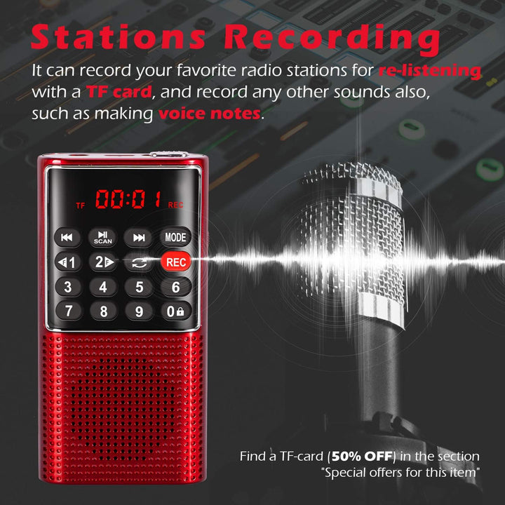 PRUNUS J-328 Taschenradio FM/UKW, Digital Radio Klein mit Rekorder, Kofferradio Mini Radio mit Akku