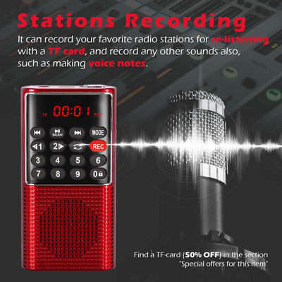 PRUNUS J-328 Taschenradio FM/UKW, Digital Radio Klein mit Rekorder, Kofferradio Mini Radio mit Akku