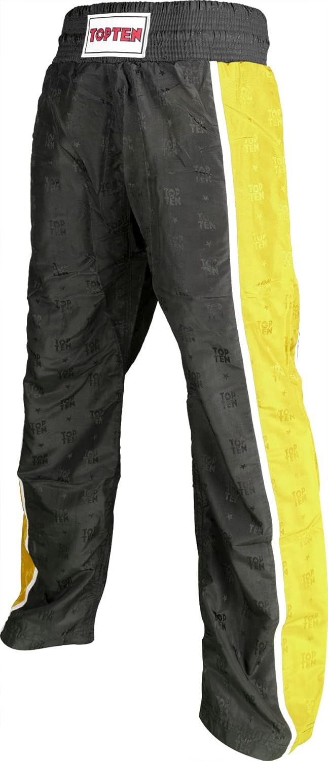 TOP TEN Kickboxhose „Stripes“ L Schwarz - Gelb, L Schwarz - Gelb
