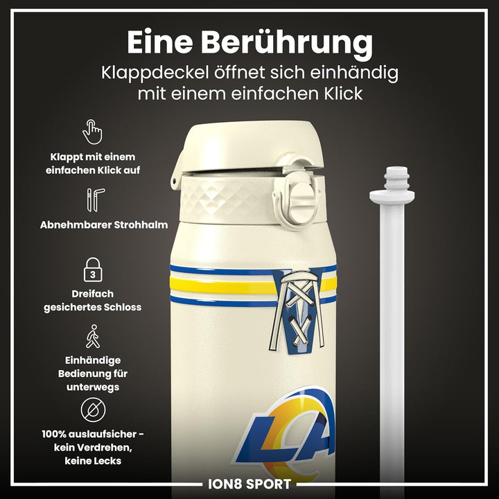 ion8 NFL Edelstahl-Trinkflasche, Auslaufsicher, Einhandöffnung, Sichere Verriegelung, Spülmaschinenf