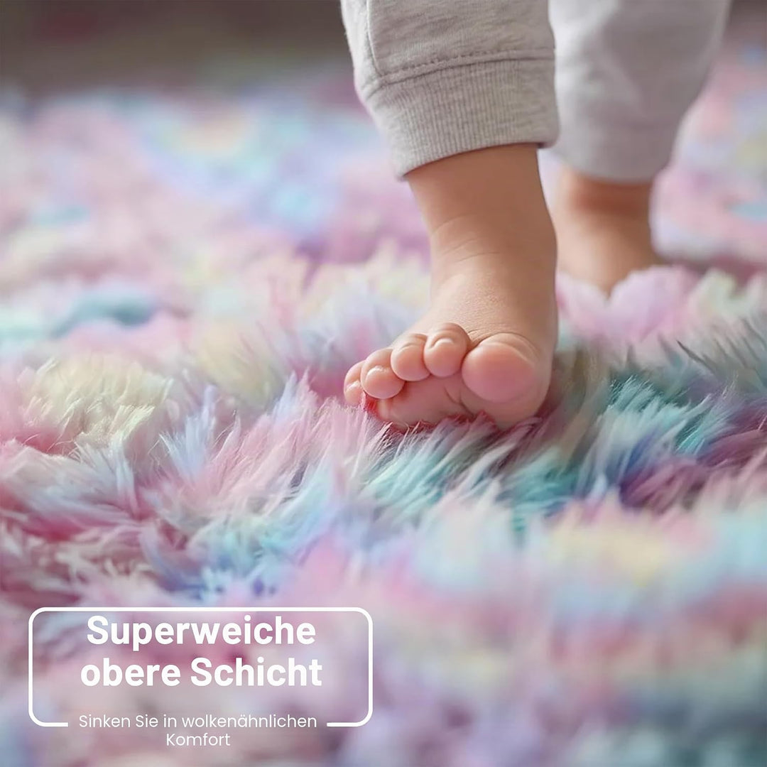 Flauschige Regenbogen-Teppiche für Mädchenzimmer, Einhorn-Zimmerdekoration, Pastell-Teppich für Kind