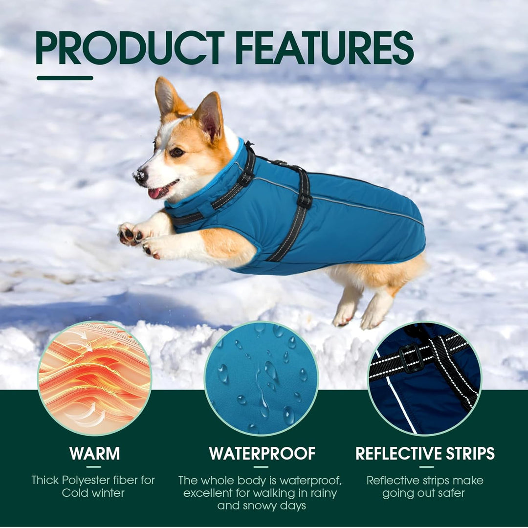 Kuoser Hundemantel für Grosse Hunde Winter, wasserdichte Hundejacke mit Geschirr, Warmer Hunde Winte