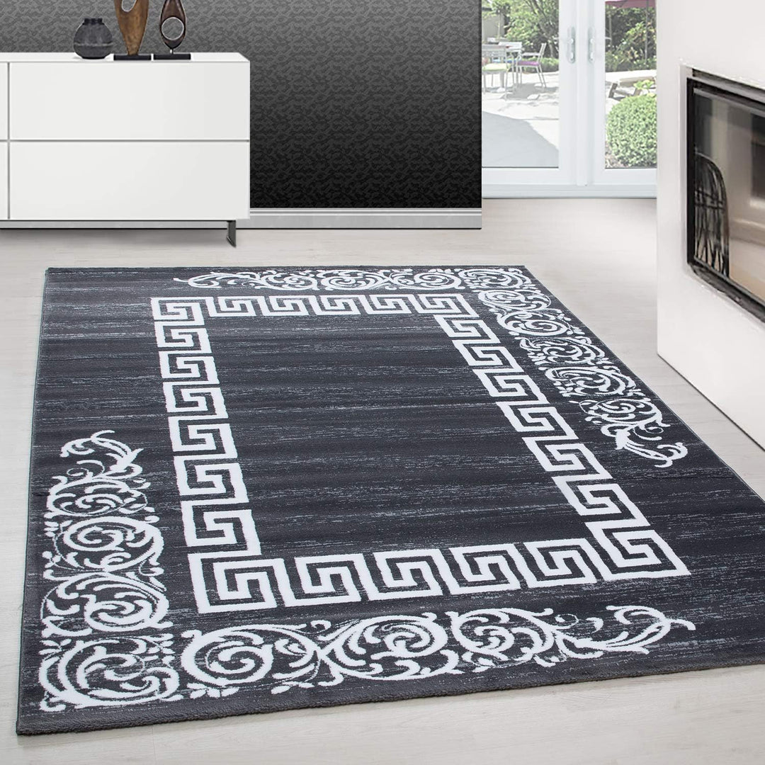 Kurzflor Teppich Wohnzimmer Mäander Design Schlafzimmer Flur Wohnzimmerteppich Pflegeleicht Läufer T