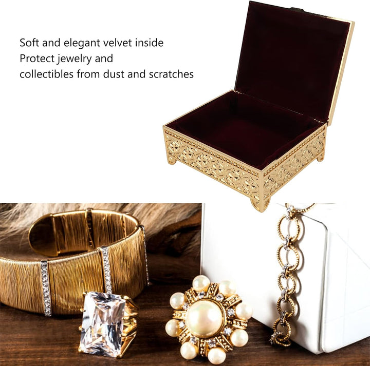 HERCHR Vintage Schmuckschatulle aus Metall, Schmuckkästchen Schmuckaufbewahrungsbox mit Rosenmuster