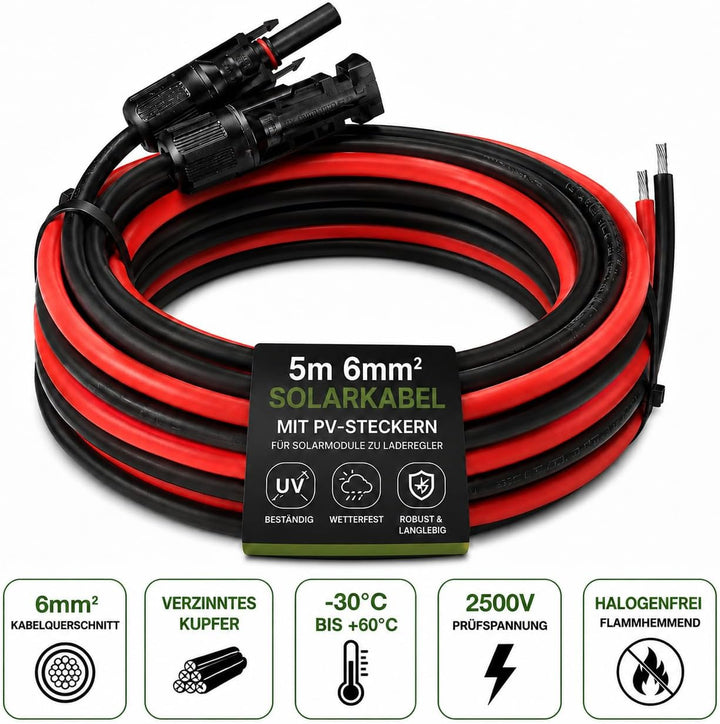 Offgridtec 5m 6mm² Solar-Verlängerungskabel mit Solarstecker, 5m