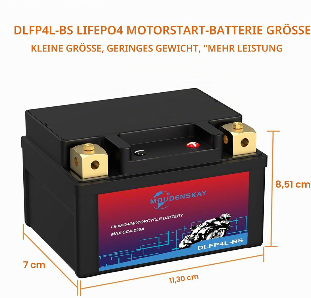 Lithium Motorrad Batterie 12V Lithium Powersports Batterie mit BMS,YTX4L-BS 2.5AH 200~220CCA LiFePO4