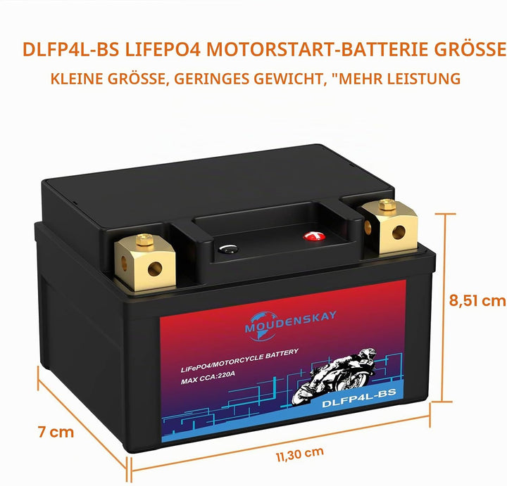 Lithium Motorrad Batterie 12V Lithium Powersports Batterie mit BMS,YTX4L-BS 2.5AH 200~220CCA LiFePO4