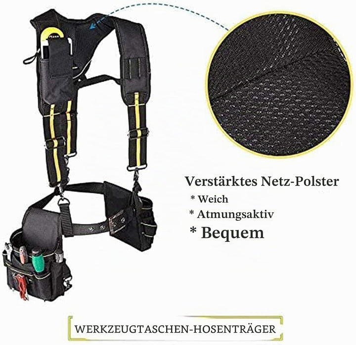 Risegun Werkzeugtaschen Taille, Y-förmiger Werkzeuggürtel Hosenträger Heavy Duty Werkzeuggürtel Mult