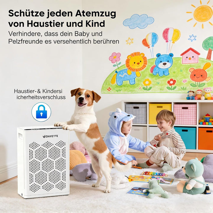 Luftreiniger für Allergiker, mit H14 HEPA Filtern & Waschbarem Vorfilter, CADR 250 m³/h, 3-stufiges